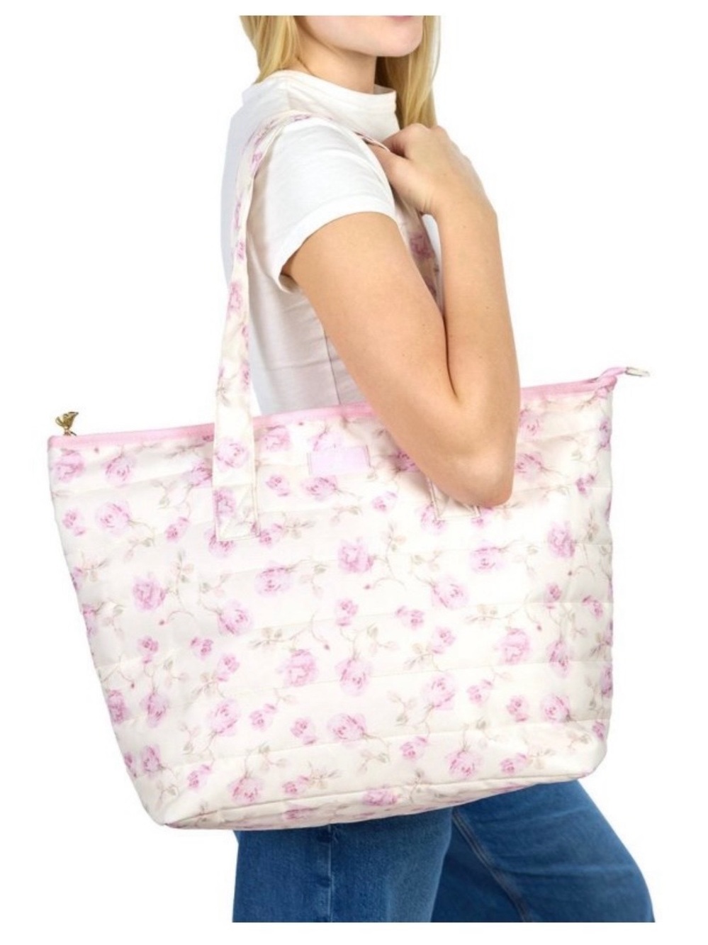 NWT! LOVE SHACK FANCY x TARGET Yoobi Ribbon Rosa Quilted Floral Tote Bag - Picture 3 of 14